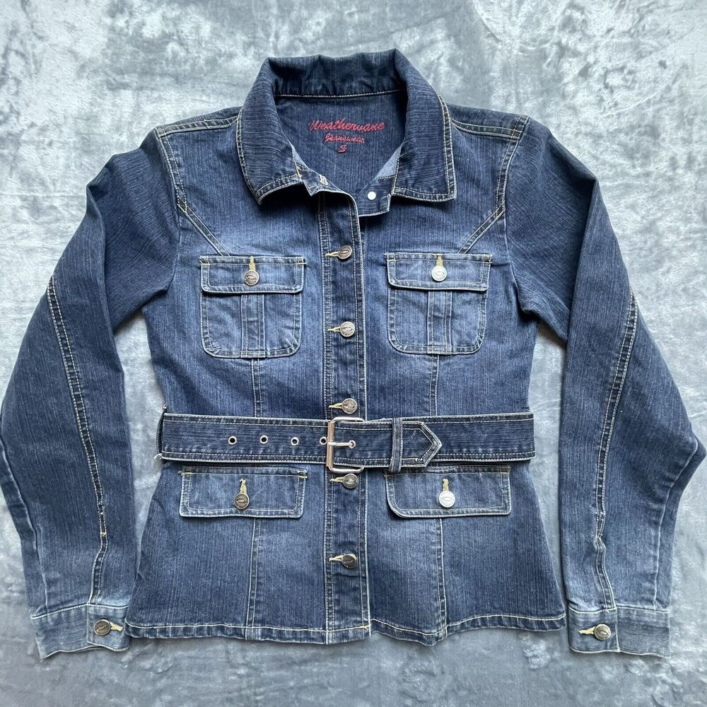 Vintage Weathervane Jeanswear Denim Jacket Small Y2K Belted‎ 90s Nipped In Waist
